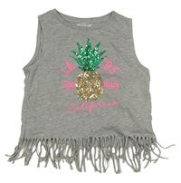 Šedý crop top s ananasem a třásněmi Primark 