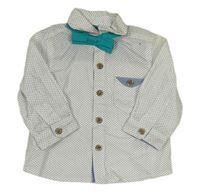 2set - Bílá košile s puntíky + zelený motýlek zn. Mothercare
