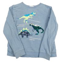 Světlemodrá mikina s dinosaury z flitrů H&M