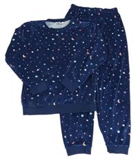 Tmavomodré plyšové pyžamo s hvězdičkami Loungewear 