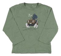 Khaki triko s autem a dinosaurem Name it