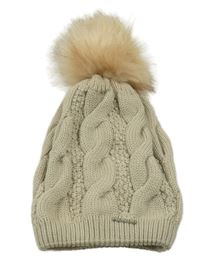 Béžová pletená copánková čepide s bambulí