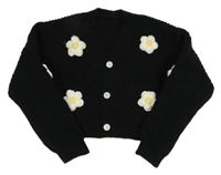 Černý žebrovaný crop svetr s kytičkami Shein