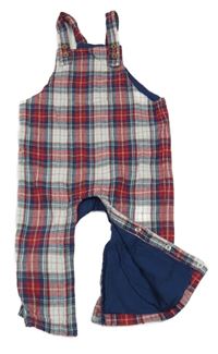 Bílo-červeno-modré kostkované plátěné podšité laclové kalhoty M&S