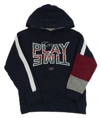 Tmavomodro-pruhovaná mikina s nápisem a kapucí OVS