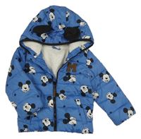 Modrá šusťáková prošívaná zimní bunda s Mickeym a kapuíc Disney 
