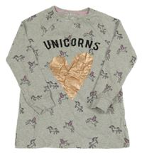 Šedé melírované triko s jednorožci Next