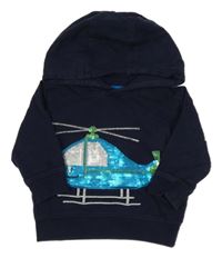 Tmavomodrá mikina s vrtulníkem a kapucí Bluezoo