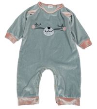 Stříbrno-růžový sametový overal s kočkou 