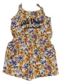 Bílo-barevný kytičkovaný letní overal s nápisem Page one young