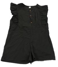 Černý kraťasový overal s volánky Shein