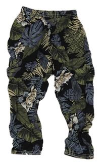 Černé květované harémové kalhoty Shein 