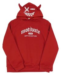 Červená mikina s nápisem a kapucí Shein