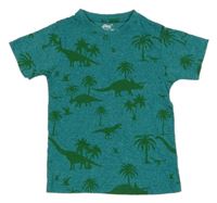 Zelené melírované tričko s dinosaury 