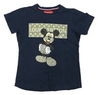 Tmavomodré tričko s Mickeym a logem Louis Vuitton