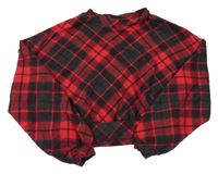 Červe-zelená kostkovaná crop oversize mikina H&M
