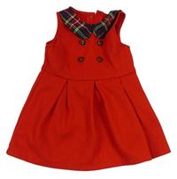 Červené šaty s knoflíky a kostkovaným límečkem SHEIN