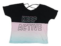 Černo-světlerůžovo/světlemodré crop tričko s nápisy H&M