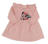 Světlerůžové teplákové šaty s Minnie s flitry a volánky Disney