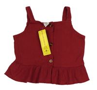 Bordó žebrovaný propínací crop top SHEIN
