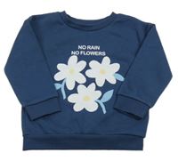 Tmavomodrá mikina s kytičkami a nápisy PRIMARK