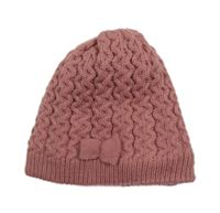 Starorůžová vzorovaná pletená zateplená čepice s mašlí PUSBLU