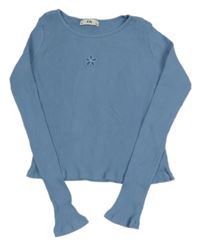 Modré žebrované crop triko s kytičkovaným průstřihem C&A