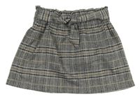 Černo-světlešedo-hnědá kostkovaná vzorovaná paper bag úpletová sukně se zavazováním PRIMARK