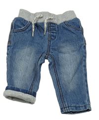 Modré podšité rifle se šedým úpletovým pasem C&A