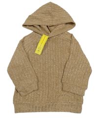 Nové - hnědá melírovaná žebrovaná úpletová mikina s kapucí SHEIN