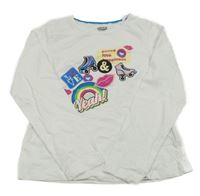 Bílé triko s kolečkovými bruslemi a duhou HIP&HOPPS