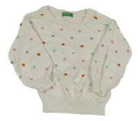 Bílý žebrovaný 3D puntíkatý svetr Benetton