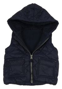 Tmavomodrá prošívaná šusťáková zateplená vesta s kapucí George