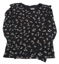 Černé triko s kytičkami a volánky C&A