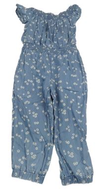 Modrý kalhotový overal riflového vzhledu s květy a volánky M&S