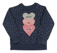 Tmavomodrá melírovaná puntíkatá mikina se srdíčky s nápisy PRIMARK