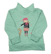 Pistáciová melírovaná mikina s dívkou Topolino