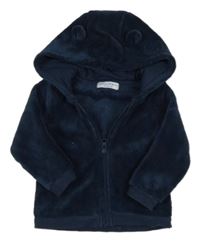 Tmavomodrá plyšová bunda s kapucí s oušky 