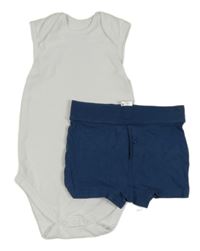 2Set - Bílé body C&A + tmavomodré trenýrky Topomini