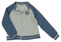 Světlešedo-tmavomodrá propínací mikina s nášivkou alive