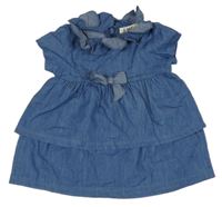 Modré lehké riflové šaty s mašlí a límečkem EMC