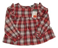 Nové - červeno-bílo-černo-stříbrná kostkovaná halenka s volánky PRIMARK