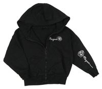 Černá propínací mikina s nápisem a růží a kapucí George