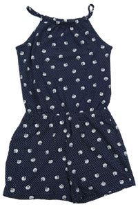 Tmavomodrý puntíkatý letní overal s mušličkami YIGGA