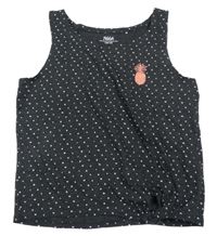 Černošedý melírovaný puntíkatý crop top s ananasem a uzlem YIGGA