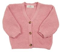 Růžový žebrovaný žinylkový propínací oversize svetr H&M