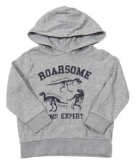 Šedá melírovaná mikina s kostrami dinosaurů a nápisy a kapucí C&A