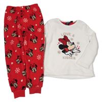 Bílo-červené plyšové pyžamo s Minnie s flitry PRIMARK