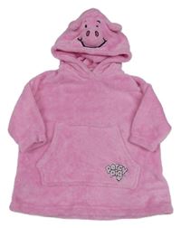 Růžová plyšová oversize domácí mikina s kapsou a kapucí - prasátko M&S