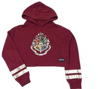 Vínová crop mikina s erbem - Harry Potter a zlatými pruhy a kapucí C&A